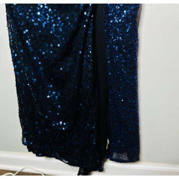 BADGLEY MISCHKA Women's Black Blue Sequins V-Neck Mesh Ombré Astor Gown Size 16 - Picture 16 of 16